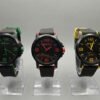 trio-of-black-sport-watches-with-high-contrast-green-red-and-yellow-details
