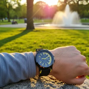 trio-of-black-sport-watches-with-high-contrast-green-red-and-yellow-details