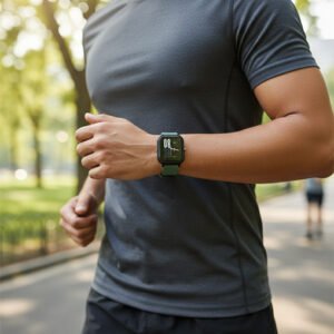 Set-of-modern-smartwatches-with-silicone-straps-in-black-green-and-blue